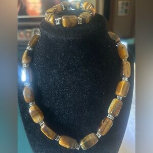 Vintage Chunky Tiger Eye Beaded Necklace and Bracelet Set
